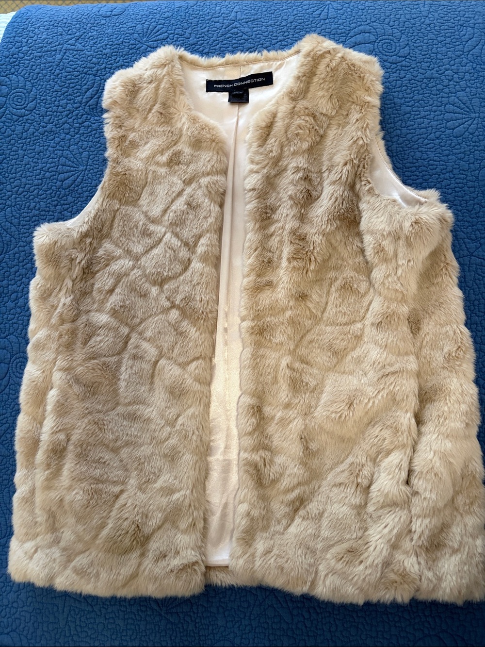 French Connection Beige Faux Fur Vest